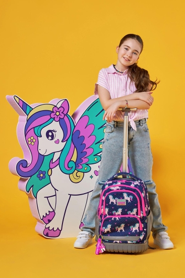 Coral High Kids Unicorn Desenli, Lacivert Renkli, İki Kademeli Çekçekli, Sırt Ve Okul Çantası 24023 - 2