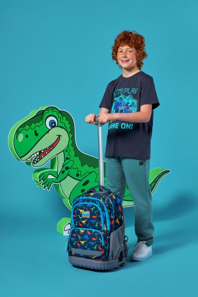 Coral High Kids Dinozor Desenli, Lacivert Renkli, İki Kademeli Çekçekli, Sırt Ve Okul Çantası 24024 - 2