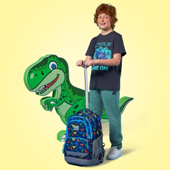 Coral High Kids Dinozor Desenli, Lacivert Renkli, İki Kademeli Çekçekli, Sırt Ve Okul Çantası 24024 - 4