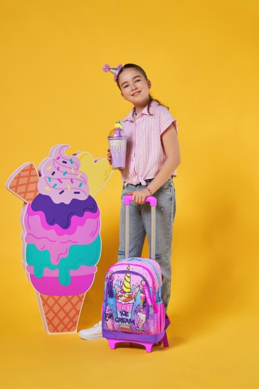 Coral High Kids Pembe Mor Milkshake Dondurma Desenli Üç Bölmeli Çekçekli Okul Sırt Çantası 23949 - 7