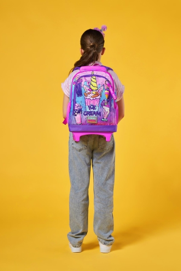 Coral High Kids Pembe Mor Milkshake Dondurma Desenli Üç Bölmeli Çekçekli Okul Sırt Çantası 23949 - 8