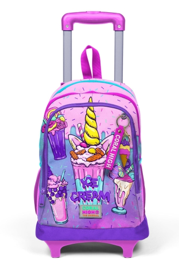 Coral High Kids Pembe Mor Milkshake Dondurma Desenli Üç Bölmeli Çekçekli Okul Sırt Çantası 23949 - 10