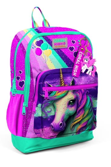 Coral High Kids Pembe Su Yeşili Unicorn Desenli Okul Sırt Çantası 23758 