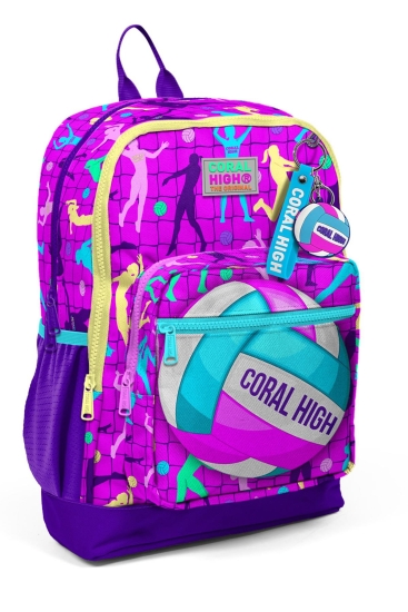 Coral High Kids Pembe Mor Voleybol Desenli Okul Sırt Çantası 23761 - Coral High