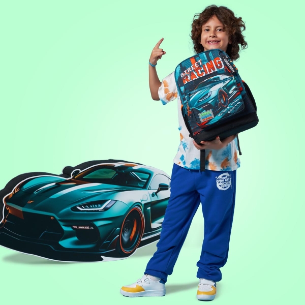 Coral High Kids Siyah Nefti Yarış Arabası Desenli Okul Sırt Çantası 23765 - 4