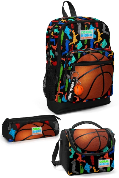 Coral High Kids Siyah Basketbol Desenli 3’lü Okul Çanta Seti SET0123471 - 1