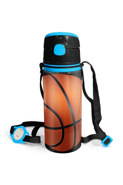 Coral High Kids Siyah Basketbol Desenli Pipetli Alüminyum Matara 600 ml 11940 - 1