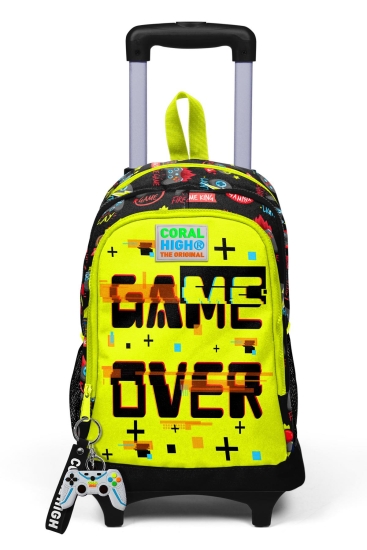 Coral High Kids Siyah Neon Sarı Game Over Desenli Üç Bölmeli Çekçekli Okul Sırt Çantası 23928 - 7