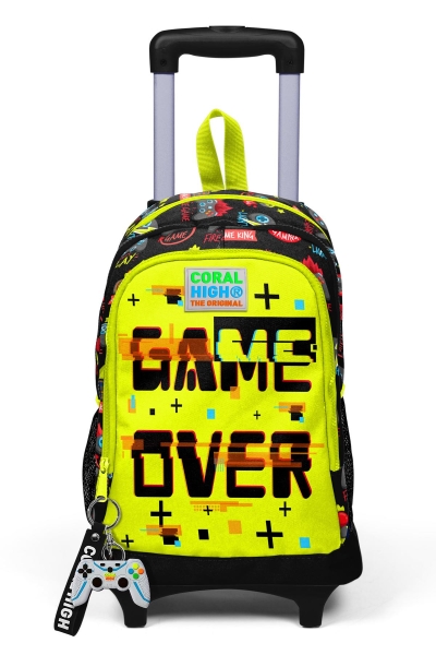 Coral High Kids Siyah Neon Sarı Game Over Desenli Üç Bölmeli Çekçekli Okul Sırt Çantası 23928 - 7