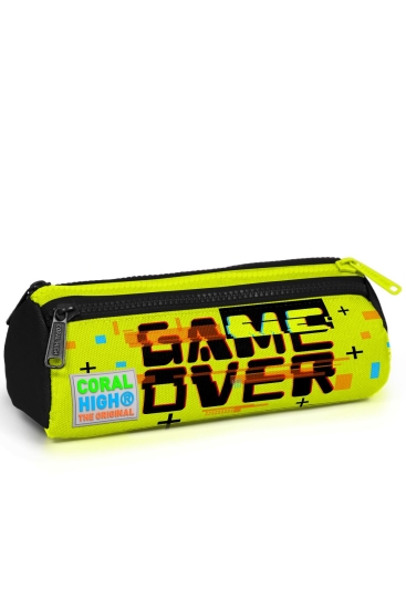 Coral High Kids Siyah Neon Sarı Game Over Desenli Üç Bölmeli Kalem Çantası 22028 