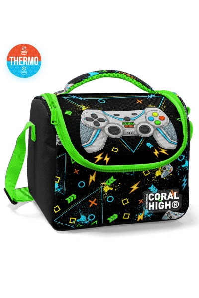 Coral High Kids Siyah Fosforlu Yeşil Gamer Desenli Thermo Beslenme Çantası 11887 - 1