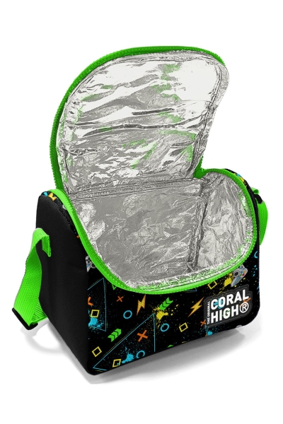 Coral High Kids Siyah Fosforlu Yeşil Gamer Desenli Thermo Beslenme Çantası 11887 - 6