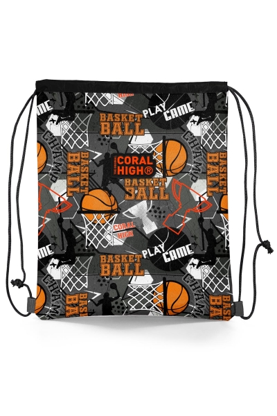 Coral High Kids Siyah Gri Basketbol Desenli İpli Büzgülü Sırt Çantası 22676 - 1