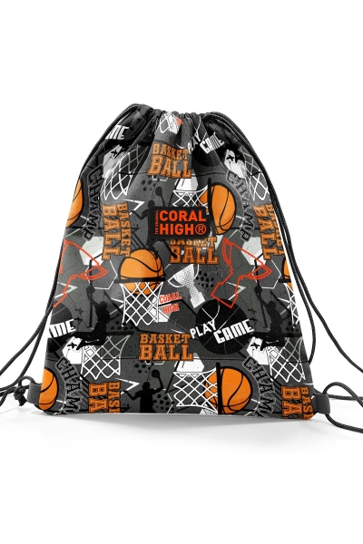 Coral High Kids Siyah Gri Basketbol Desenli İpli Büzgülü Sırt Çantası 22676 - 2