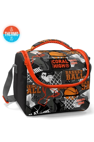 Coral High Kids Siyah Gri Basketbol Desenli Thermo Beslenme Çantası 11831 - Coral High KIDS