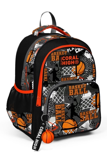 Coral High Kids Siyah Gri Basketbol Desenli Üç Bölmeli Okul Sırt Çantası 14418 