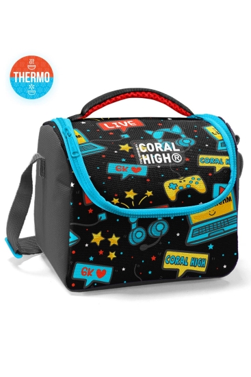 Coral High Kids Siyah Mavi Gamer Desenli Thermo Beslenme Çantası 11892 