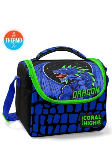 Coral High Kids Siyah Saks Ejderha Desenli Thermo Beslenme Çantası 11866 - Coral High KIDS