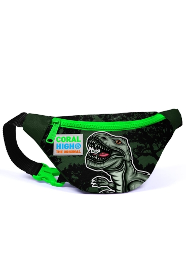 Coral High Kids Koyu Yeşil Siyah Dinozor Desenli Bel Çantası 22425 
