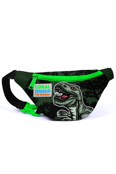 Coral High Kids Koyu Yeşil Siyah Dinozor Desenli Bel Çantası 22425 - 1