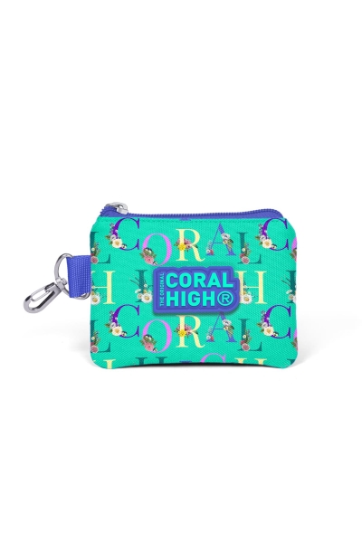 Coral High Kids Su Yeşili Açık Pembe Monogram Desenli Bozuk Para Çantası 21855 - 1