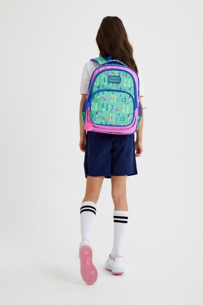 Coral High Kids Su Yeşili Açık Pembe Monogram Desenli Üç Bölmeli Okul Sırt Çantası 14410 - 2