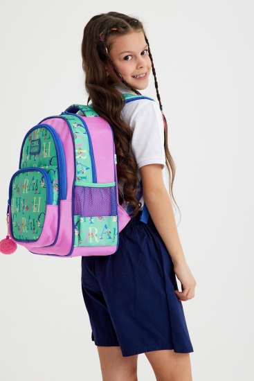 Coral High Kids Su Yeşili Açık Pembe Monogram Desenli Üç Bölmeli Okul Sırt Çantası 14410 - 6