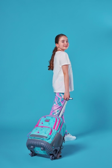 Coral High Kids Su Yeşili Flamingo Desenli Çekçekli 3'lü Çanta Seti SET0124022 - 2