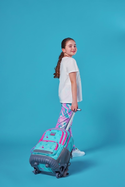 Coral High Kids Su Yeşili Flamingo Desenli Çekçekli 3'lü Çanta Seti SET0124022 - 2