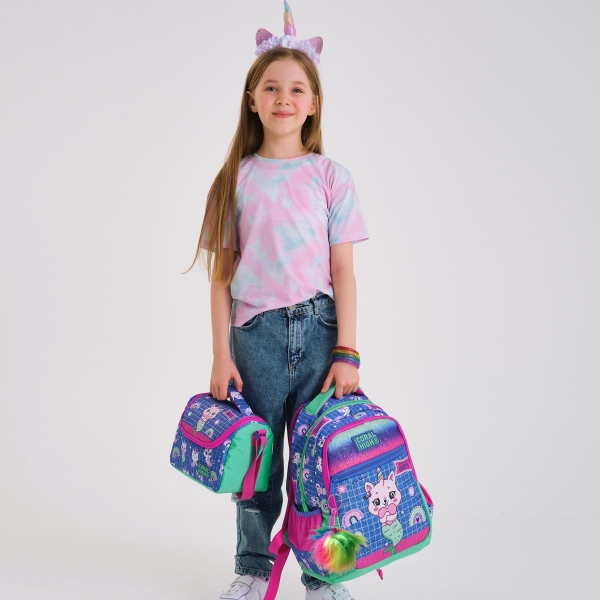 Coral High Kids Su Yeşili Lavanta Unicorn Kedi Desenli 3’lü Okul Çanta Seti SET0123478 - 2