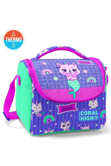 Coral High Kids Su Yeşili Lavanta Unicorn Kedi Desenli Thermo Beslenme Çantası 11860 - Coral High KIDS