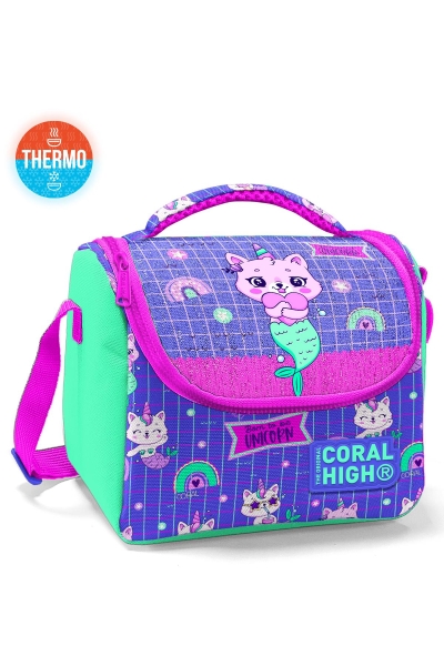 Coral High Kids Su Yeşili Lavanta Unicorn Kedi Desenli Thermo Beslenme Çantası 11860 - 1