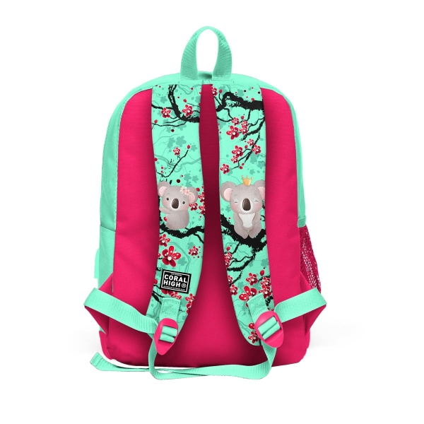 Coral High Kids Su Yeşili Neon Mercan Koala Desenli USB'li 3’lü Okul Çanta Seti SET0123813 - 5