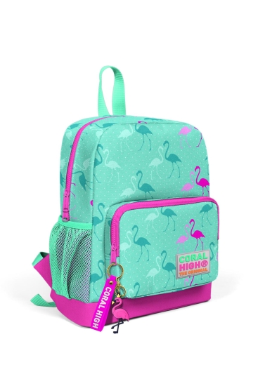 Coral High Kids Su Yeşili Neon Pembe Flamingo Desenli İki Bölmeli Okul Sırt Çantası 23307 - Coral High KIDS