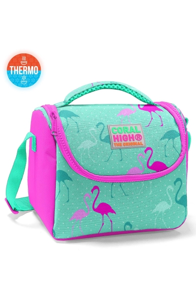 Coral High Kids Su Yeşili Neon Pembe Flamingo Desenli Thermo Beslenme Çantası 11804 - 1