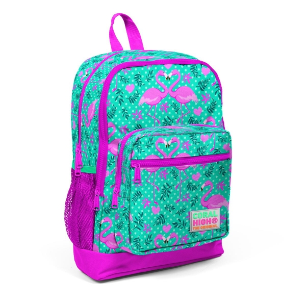 Coral High Kids Su Yeşili Pembe Flamingo Desenli 3’lü Okul Çanta Seti SET0123712 - 2