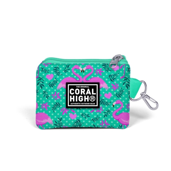 Coral High Kids Su Yeşili Pembe Flamingo Desenli Bozuk Para Çantası 21712 - 2