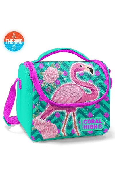 Coral High Kids Su Yeşili Pembe Flamingo Desenli Thermo Beslenme Çantası 11835 - 1