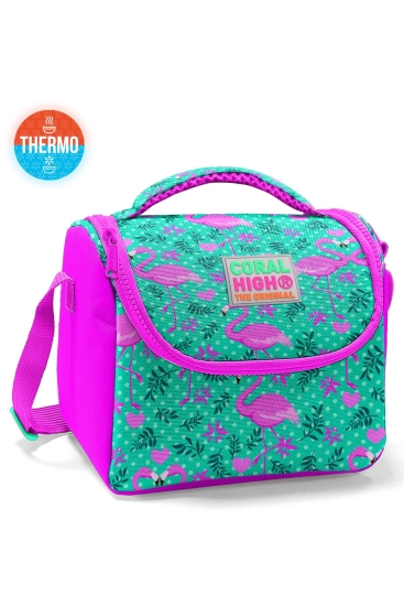 Coral High Kids Su Yeşili Pembe Flamingo Desenli Thermo Beslenme Çantası 11712 