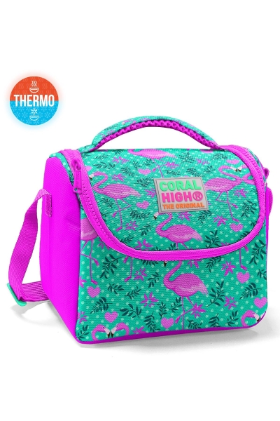 Coral High Kids Su Yeşili Pembe Flamingo Desenli Thermo Beslenme Çantası 11712 - 1