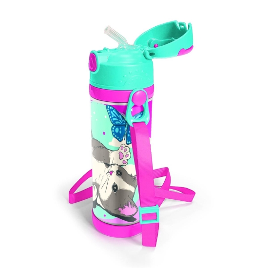 Coral High Kids Su Yeşili Pembe Kedi Desenli Pipetli Çelik Termos 500 ml 11931 - 2