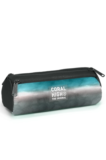 Coral High Kids Turkuaz Gri Batik Üç Bölmeli Kalem Çantası 22068 - Coral High KIDS