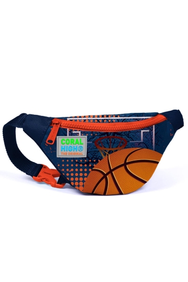 Coral High Kids Turuncu Lacivert Basketbol Desenli Bel Çantası 11518 - Coral High KIDS
