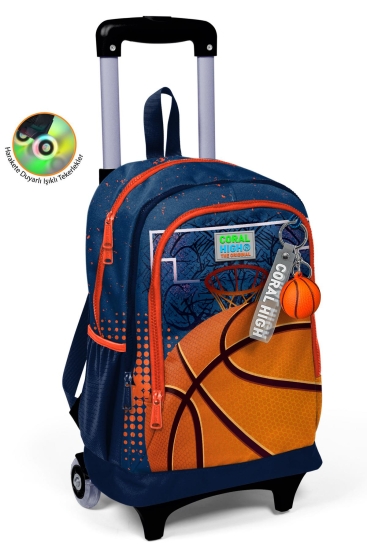 Coral High Kids Turuncu Lacivert Basketbol Desenli Üç Bölmeli Çekçekli Okul Sırt Çantası 23966 - 1