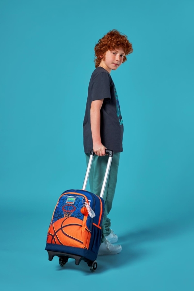 Coral High Kids Turuncu Lacivert Basketbol Desenli Üç Bölmeli Çekçekli Okul Sırt Çantası 23966 - 8
