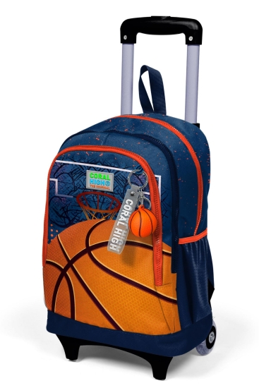Coral High Kids Turuncu Lacivert Basketbol Desenli Üç Bölmeli Çekçekli Okul Sırt Çantası 23966 - 9
