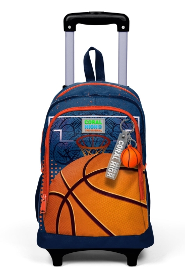 Coral High Kids Turuncu Lacivert Basketbol Desenli Üç Bölmeli Çekçekli Okul Sırt Çantası 23966 - 11