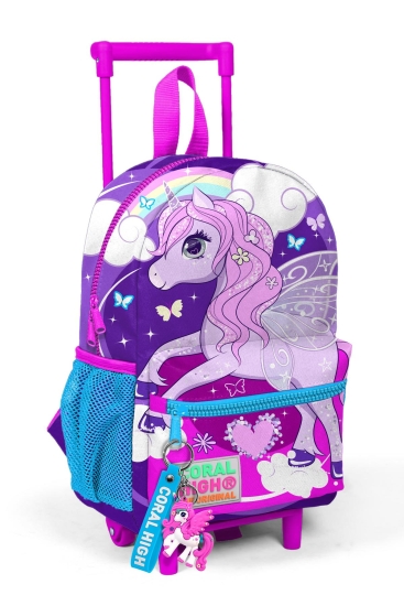 Minik Yuva Çekçekli Sırt Çantası Mor Pembe Unicorn Desenli İki Bölmeli 24009 - CORAL HIGH KIDS