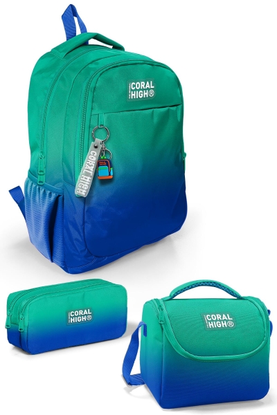 Coral High Kids Yeşil Saks Renk Geçişli 3’lü Okul Çanta Seti SET0123665 - 1