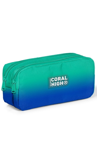 Coral High Kids Yeşil Saks Renk Geçişli İki Bölmeli Kalem Çantası 12075 - 1